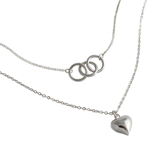 Anniversary Double Circles Heart Love 925 Sterling Silver Necklace - JEWELLY