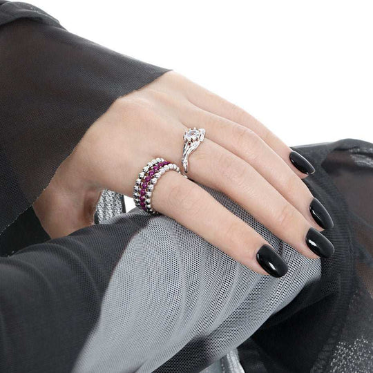 Anniversary Irregular Wave Round CZ 925 Sterling Silver Adjustable Couple Ring - JEWELLY