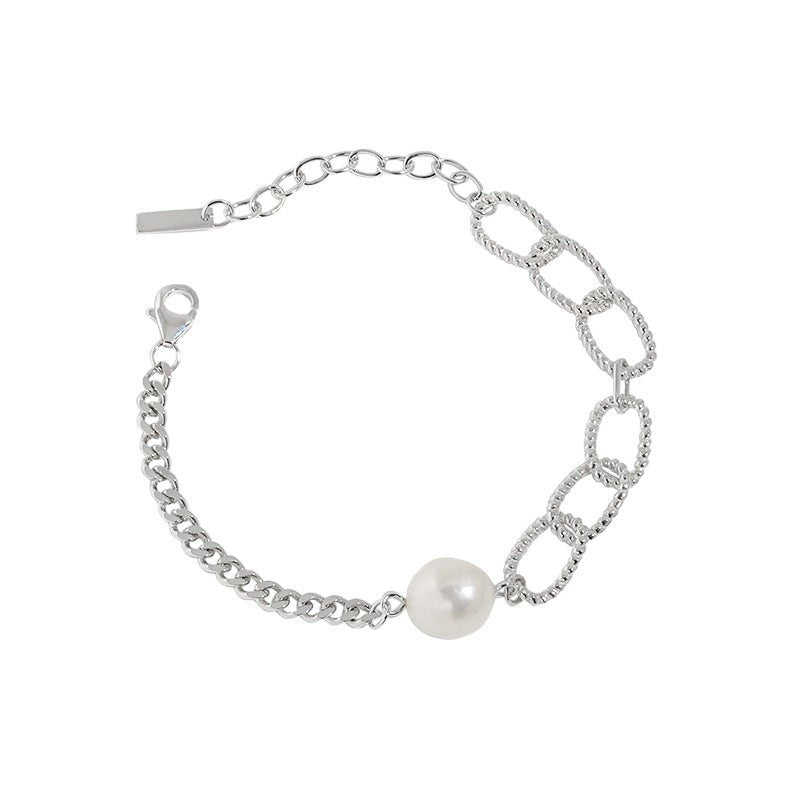 Asymmetry Chain Baroque Natural Pearl 925 Sterling Silver Bracelet - JEWELLY