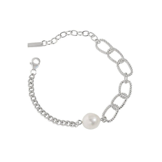 Asymmetry Chain Baroque Natural Pearl 925 Sterling Silver Bracelet - JEWELLY