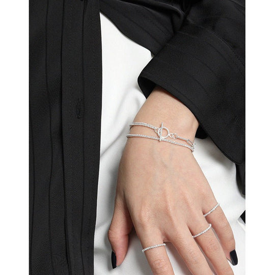 Asymmetry Double Layer Hollow Chain CZ OT 925 Sterling Silver Bracelet - JEWELLY