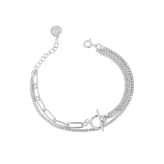 Asymmetry Double Layer Hollow Chain CZ OT 925 Sterling Silver Bracelet - JEWELLY