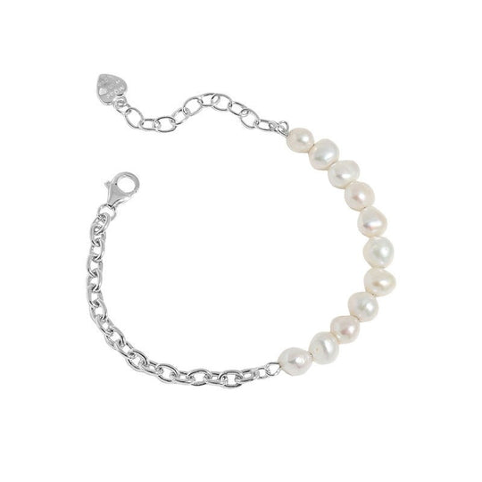 Asymmetry Natural Pearls Curb Chain 925 Sterling Silver Bracelet - JEWELLY