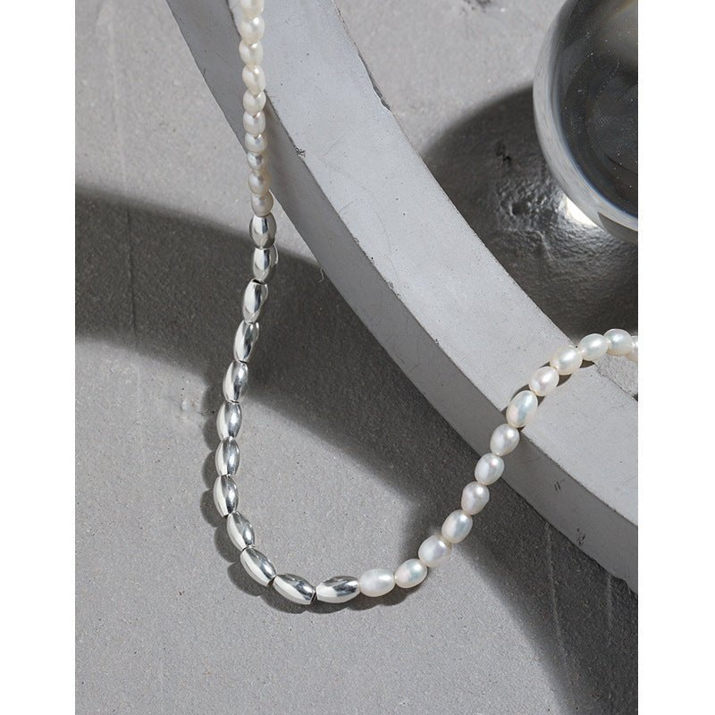 Asymmetry Oval Natural Pearl Waterdrop 925 Sterling Silver Necklace - JEWELLY