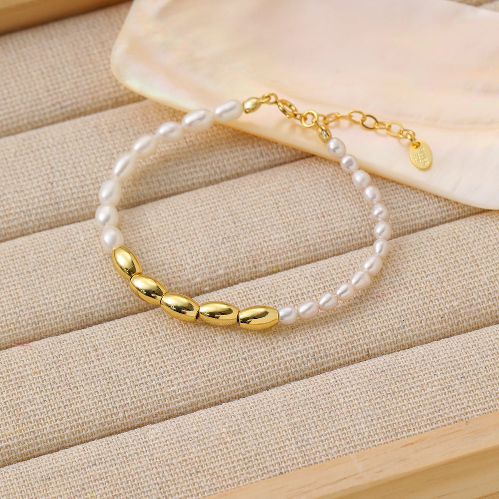 Asymmetry Oval Natural Pearls Beads 925 Sterling Silver Bracelet - JEWELLY