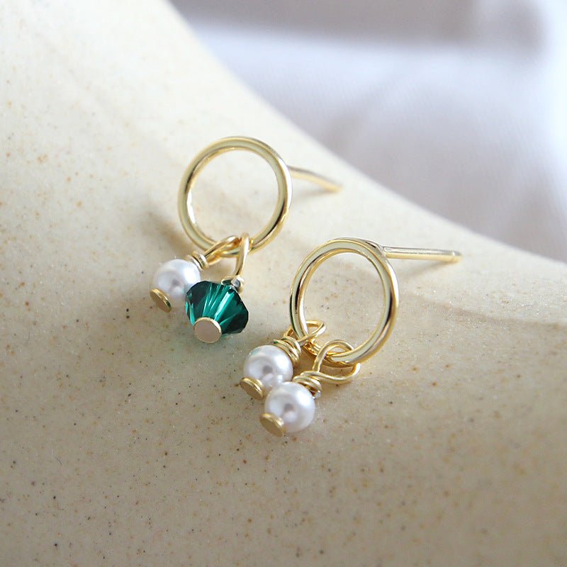 Asymmetry Shell Pearls Green CZ 925 Sterling Silver Stud Earrings - JEWELLY