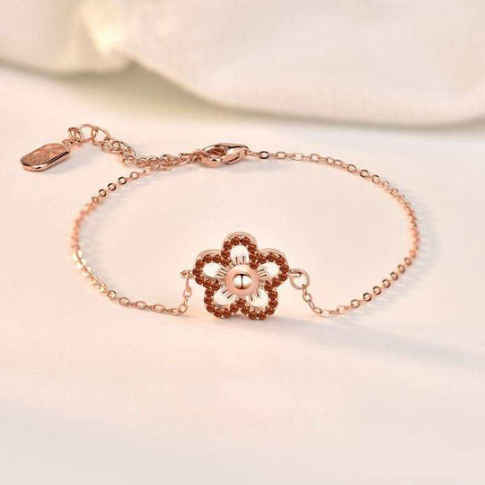 Beautiful Red CZ Hollow Flower 925 Sterling Silver Bracelet - JEWELLY