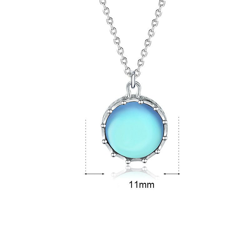 Beautiful Round Natural Moonstone Sea 925 Sterling Silver Necklace - JEWELLY