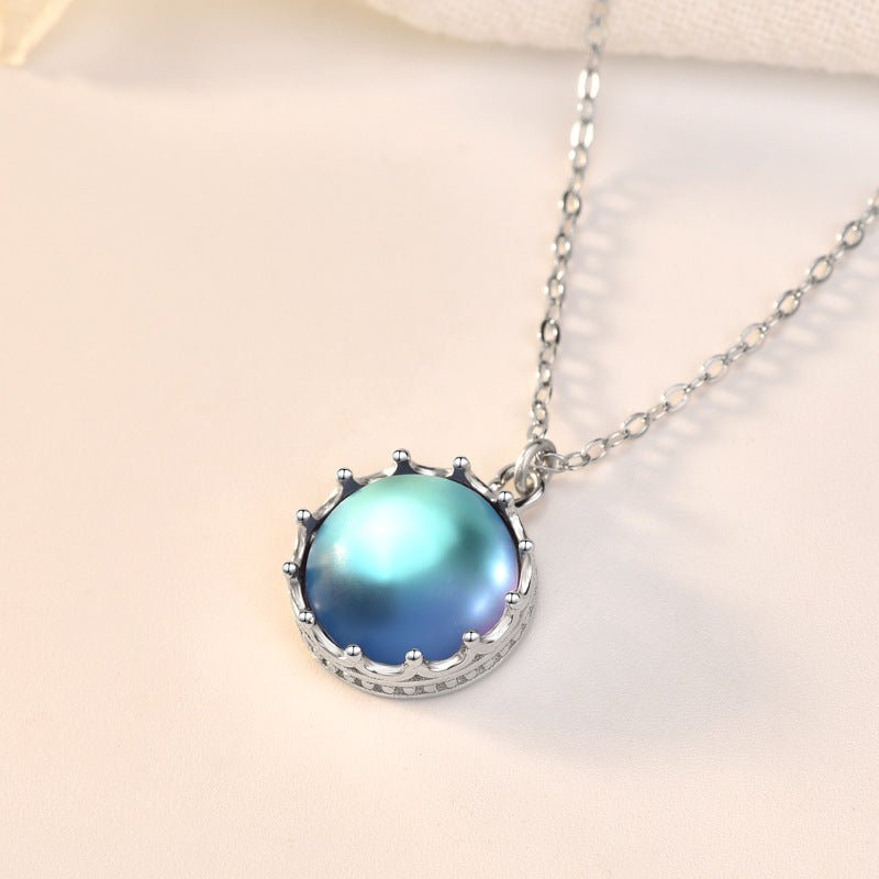 Beautiful Round Natural Moonstone Sea 925 Sterling Silver Necklace - JEWELLY