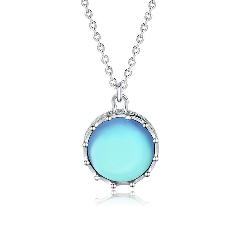 Beautiful Round Natural Moonstone Sea 925 Sterling Silver Necklace - JEWELLY