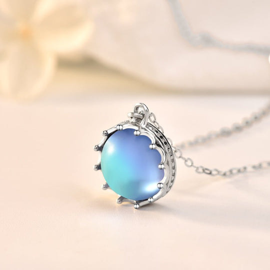 Beautiful Round Natural Moonstone Sea 925 Sterling Silver Necklace - JEWELLY