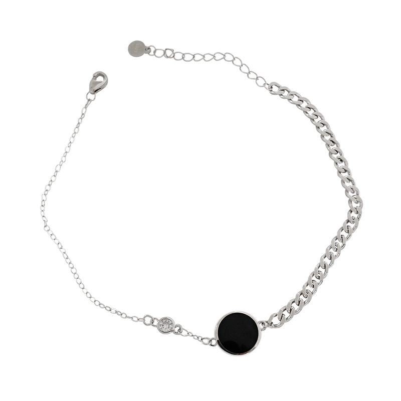 Black Round Chain CZ 925 Sterling Silver Anklet - JEWELLY