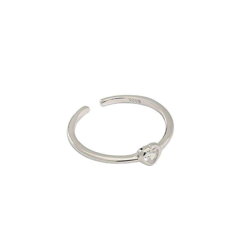 Casual CZ Heart 925 Sterling Silver Adjustable Ring - JEWELLY