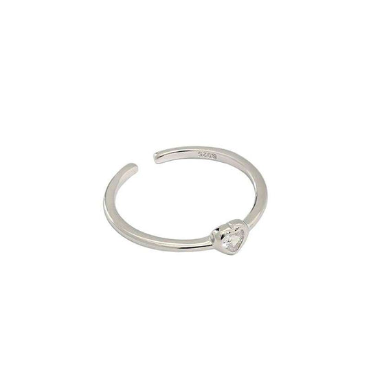 Casual CZ Heart 925 Sterling Silver Adjustable Ring - JEWELLY