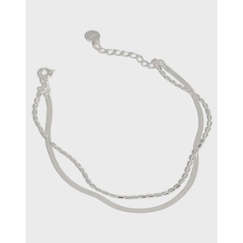 Casual Double Layer Beads Snake Chain 925 Sterling Silver Bracelet - JEWELLY