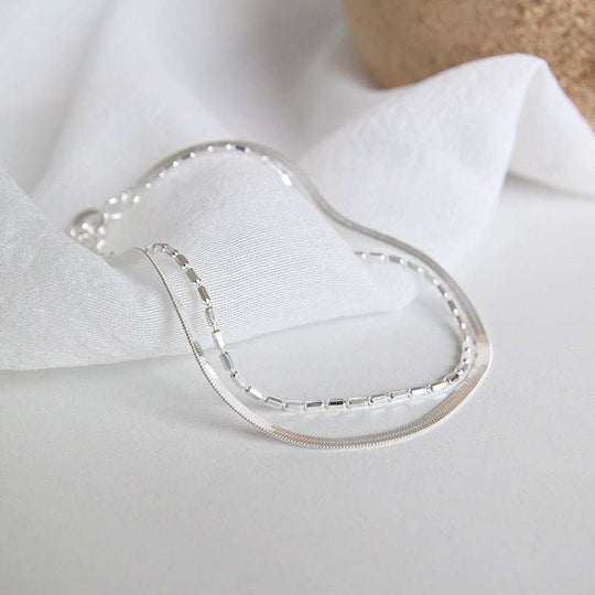 Casual Double Layer Beads Snake Chain 925 Sterling Silver Bracelet - JEWELLY