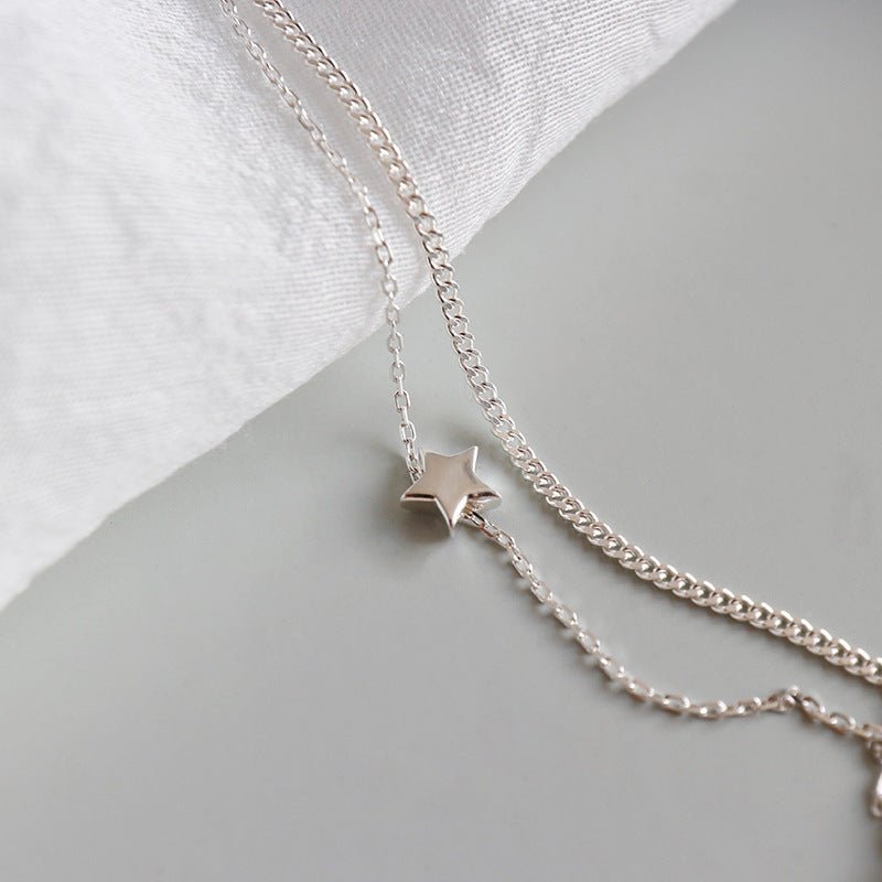 Casual Double Layers Rolo Chain Mini Star 925 Sterling Silver Anklet - JEWELLY