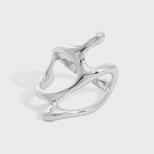 Casual Hollow Irregular Geometry 925 Sterling Silver Adjustable Ring - JEWELLY