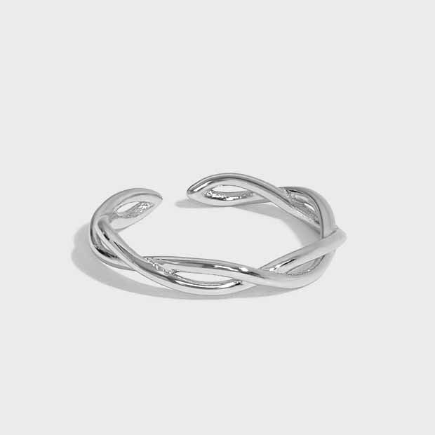 Casual Hollow Twisted Cross 925 Sterling Silver Adjustable Ring - JEWELLY