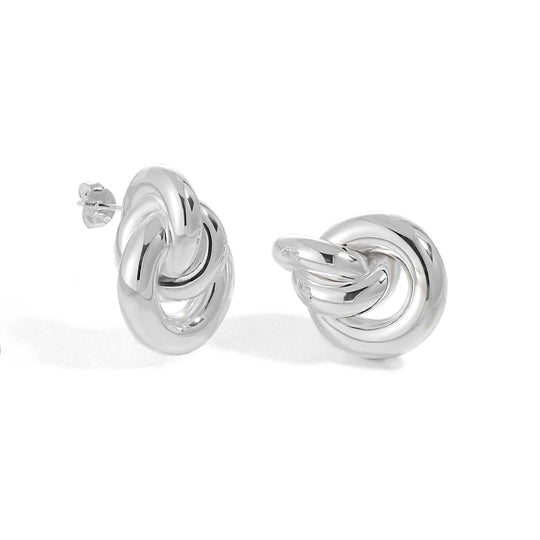 Casual Simple 925 Sterling Silver Three Circles Knots Cross Stud Earrings - JEWELLY