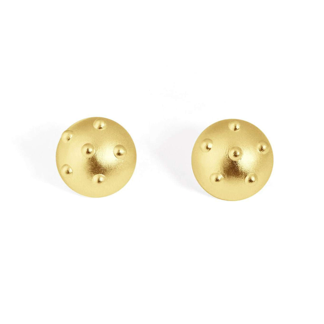 Chunky Jewelry Electroforming Lady's Modern Geometry Round Ball With REarring Size: 20mm * 12mm 
Metal Material: Solid 999 Sterling Silver
Metal Color Available: 18K Yellow Gold /Silver
Earring Backs: Solid 925 Sterling Silver
TotaJEWELLYJEWELLYRivet S999 Sterling Silver Huge Stud Earrings