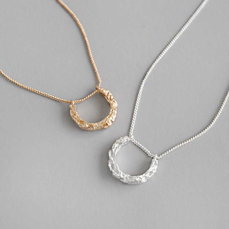 Classic Geometric Irregular Surface Semicircle 925 Sterling Silver Necklace - JEWELLY