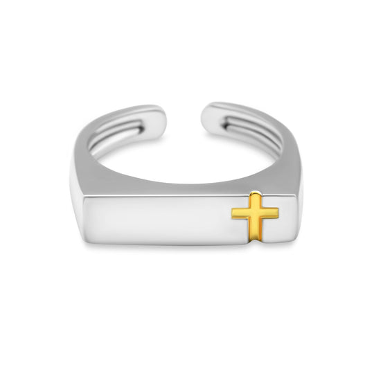 Classic Golden Cross 925 Sterling Silver Adjustable Ring - JEWELLY