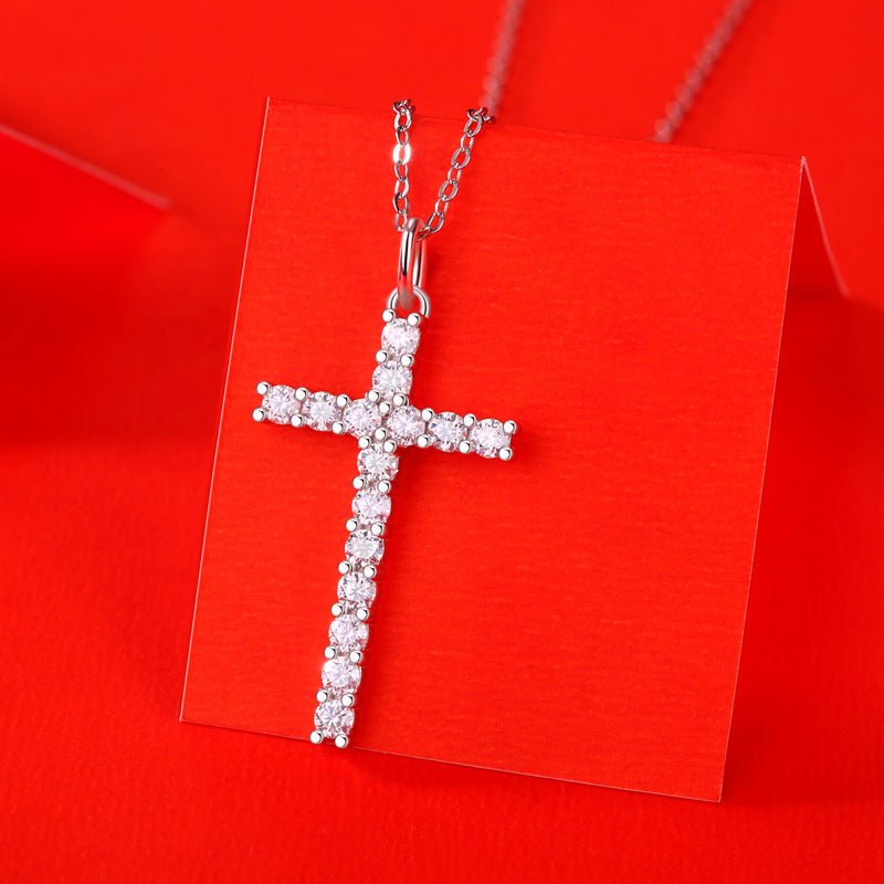 Classic Moissanite CZ Cross 925 Sterling Silver Necklace - JEWELLY