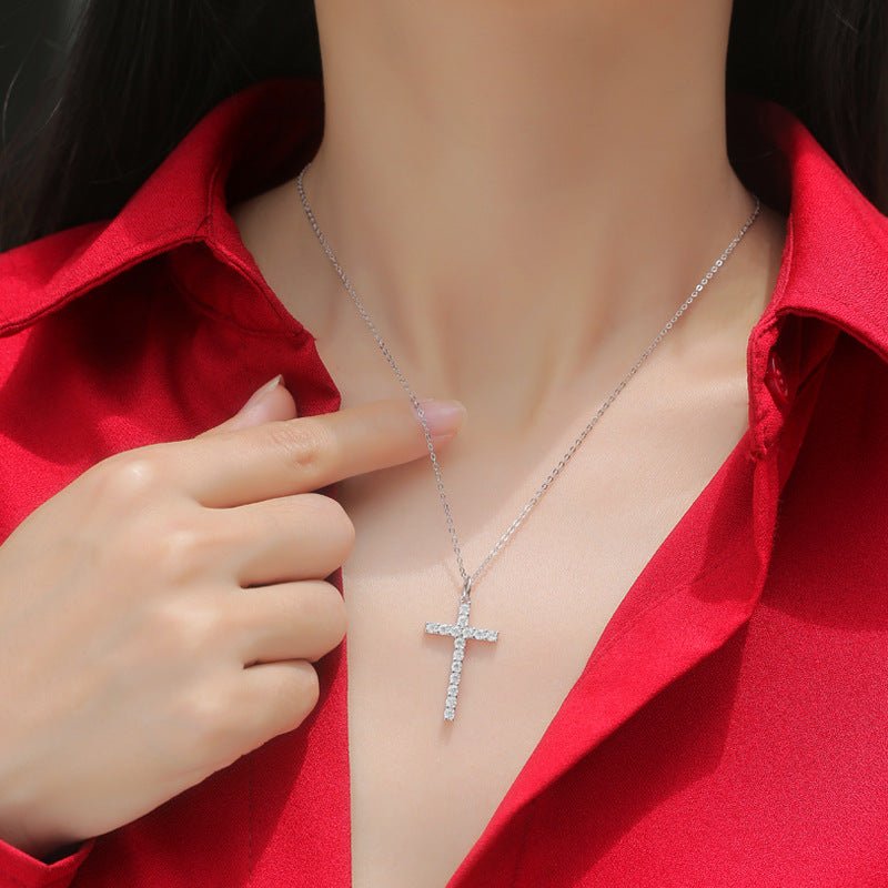 Classic Moissanite CZ Cross 925 Sterling Silver Necklace - JEWELLY