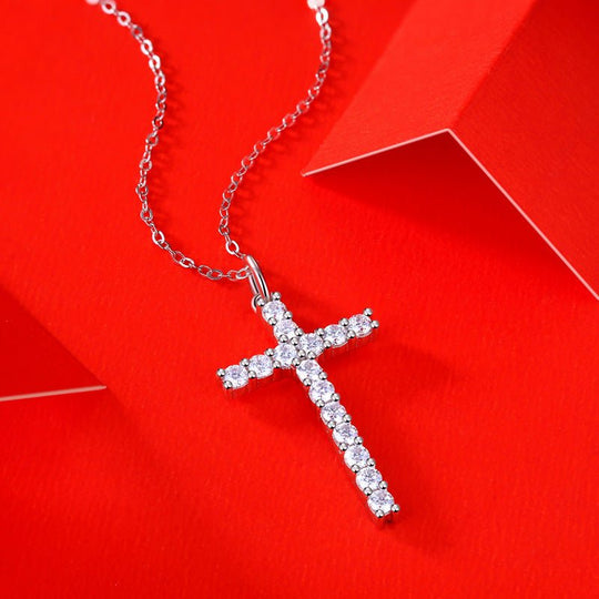 Classic Moissanite CZ Cross 925 Sterling Silver Necklace - JEWELLY