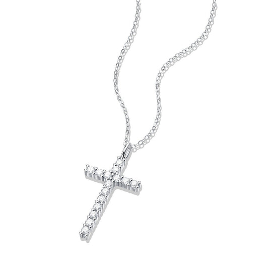 Classic Moissanite CZ Cross 925 Sterling Silver Necklace - JEWELLY