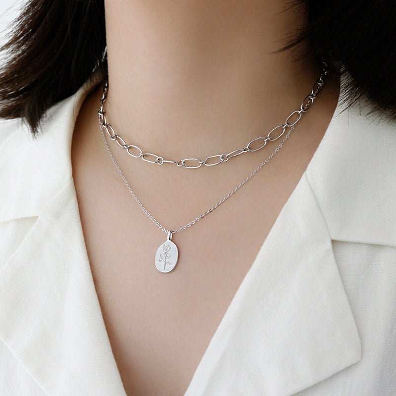 Classic Rose Fowler Oval Tag 925 Sterling Silver Necklace - JEWELLY