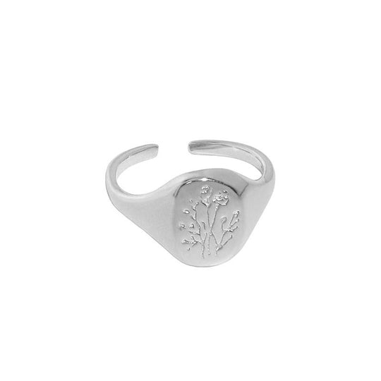 Classic Round Flowers Pattern 925 Sterling Silver Adjustable Ring - JEWELLY