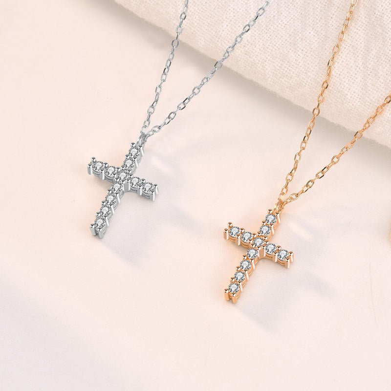 Classic Simple CZ Cross 925 Sterling Silver Necklace - JEWELLY