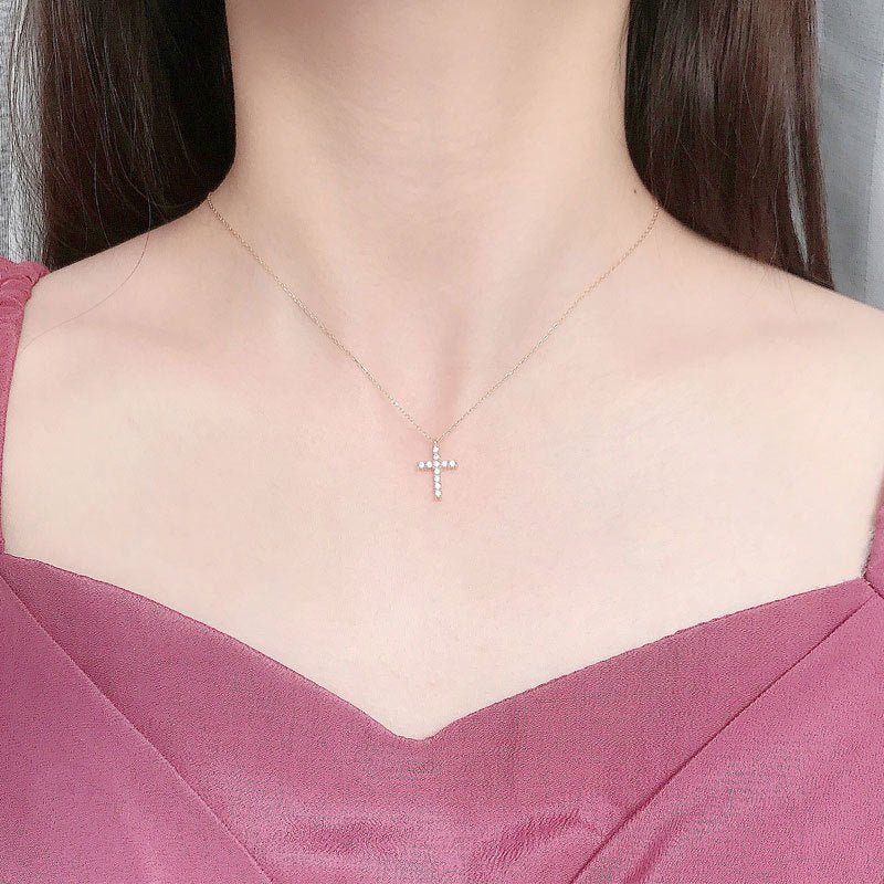 Classic Simple CZ Cross 925 Sterling Silver Necklace - JEWELLY