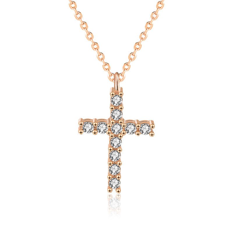 Classic Simple CZ Cross 925 Sterling Silver Necklace - JEWELLY