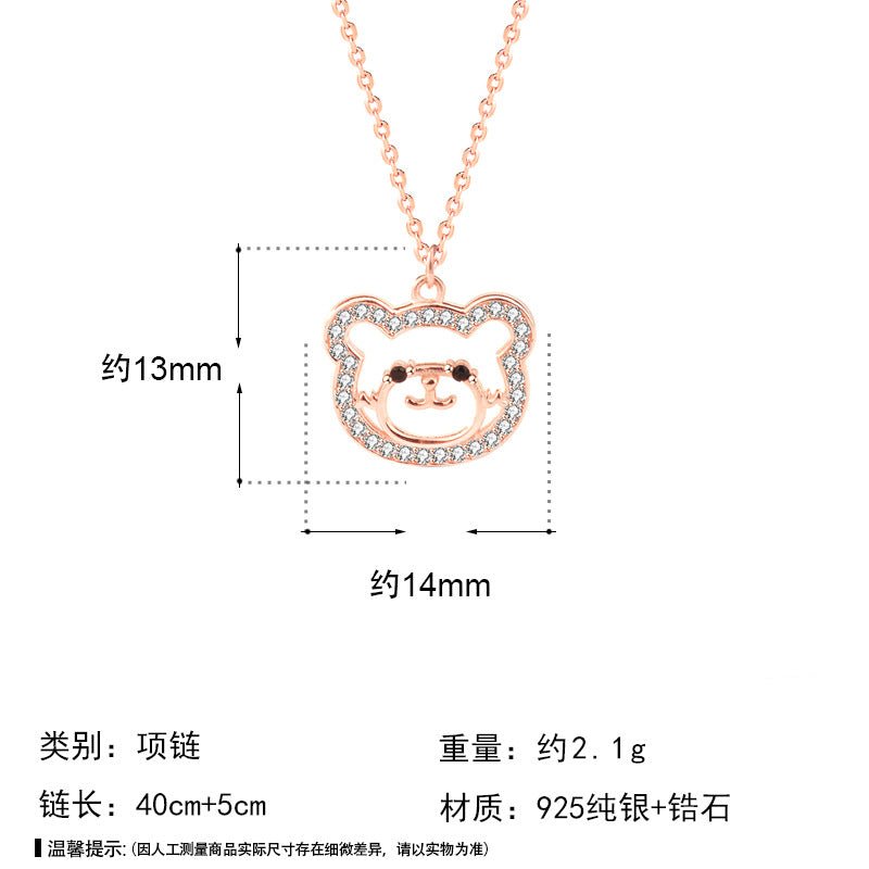 Cute CZ Animal Bear 925 Sterling Silver Necklace - JEWELLY