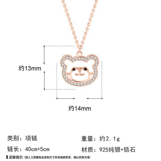 Cute CZ Animal Bear 925 Sterling Silver Necklace - JEWELLY