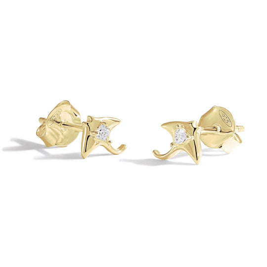 Cute CZ Ray Fish 925 Sterling Silver Stud Earrings - JEWELLY