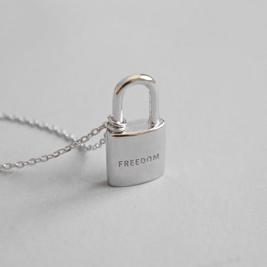 Cute Freedom Letter Lock 925 Sterling Silver Necklace - JEWELLY