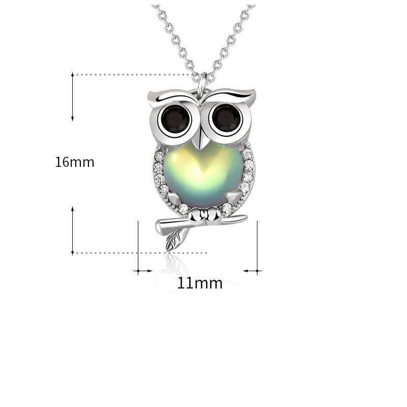 Cute Natural Moonstone CZ Owl 925 Sterling Silver Necklace - JEWELLY