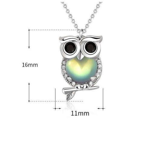 Cute Natural Moonstone CZ Owl 925 Sterling Silver Necklace - JEWELLY