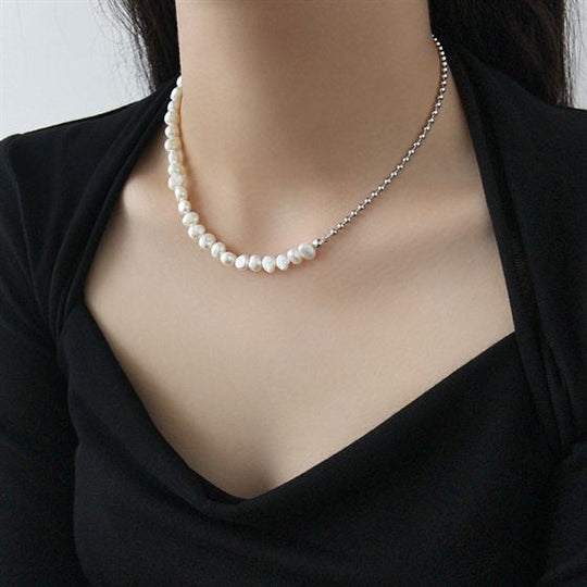 Elegant Irregular Natural Pearls 925 Sterling Silver Choker Necklace - JEWELLY