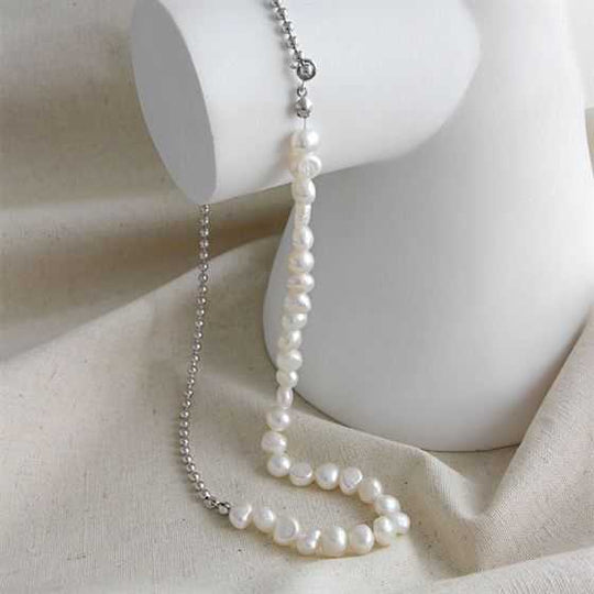 Elegant Irregular Natural Pearls 925 Sterling Silver Choker Necklace - JEWELLY