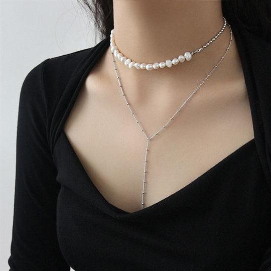 Elegant Irregular Natural Pearls 925 Sterling Silver Choker Necklace - JEWELLY