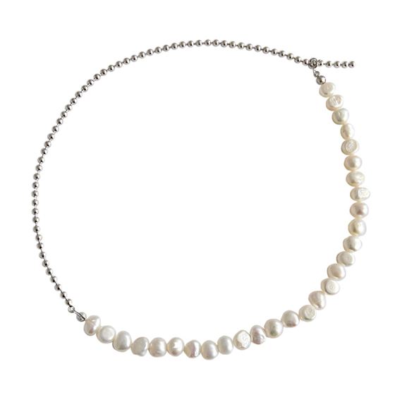 Elegant Irregular Natural Pearls 925 Sterling Silver Choker Necklace - JEWELLY