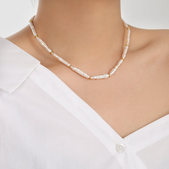 Elegant Natural Long Stick Pearls 925 Sterling Silver Necklace - JEWELLY