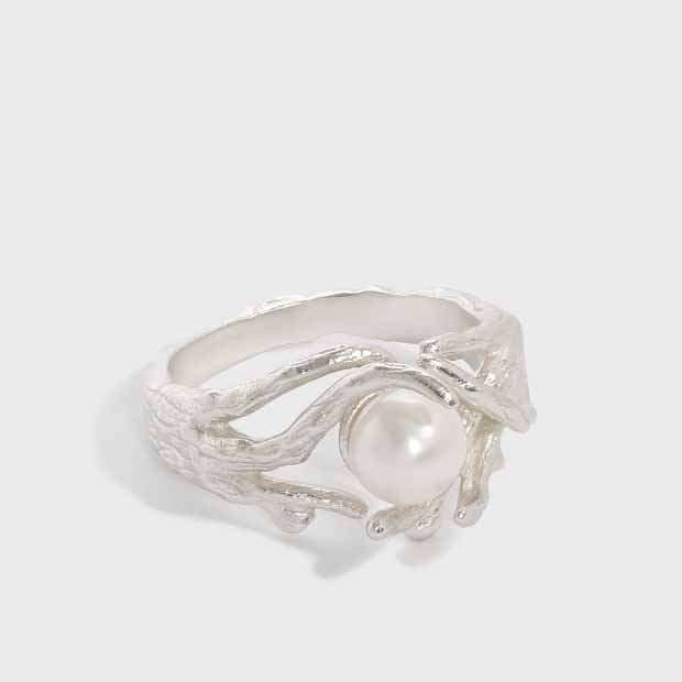 Elegant Natural Pearl Irregular 925 Sterling Silver Adjustable Ring - JEWELLY