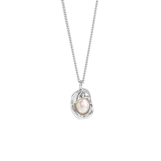 Elegant Oval Shell Genuine Cultured Pearl 925 Sterling Silver Necklace - JEWELLY