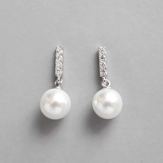 Elegant Round Shell Pearl CZ 925 Sterling Silver Stud Earrings - JEWELLY